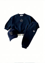 Kids Casual Sports Letter Embroidered Sweatshirt Set