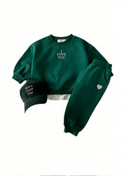 Kids Casual Sports Letter Embroidered Sweatshirt Set