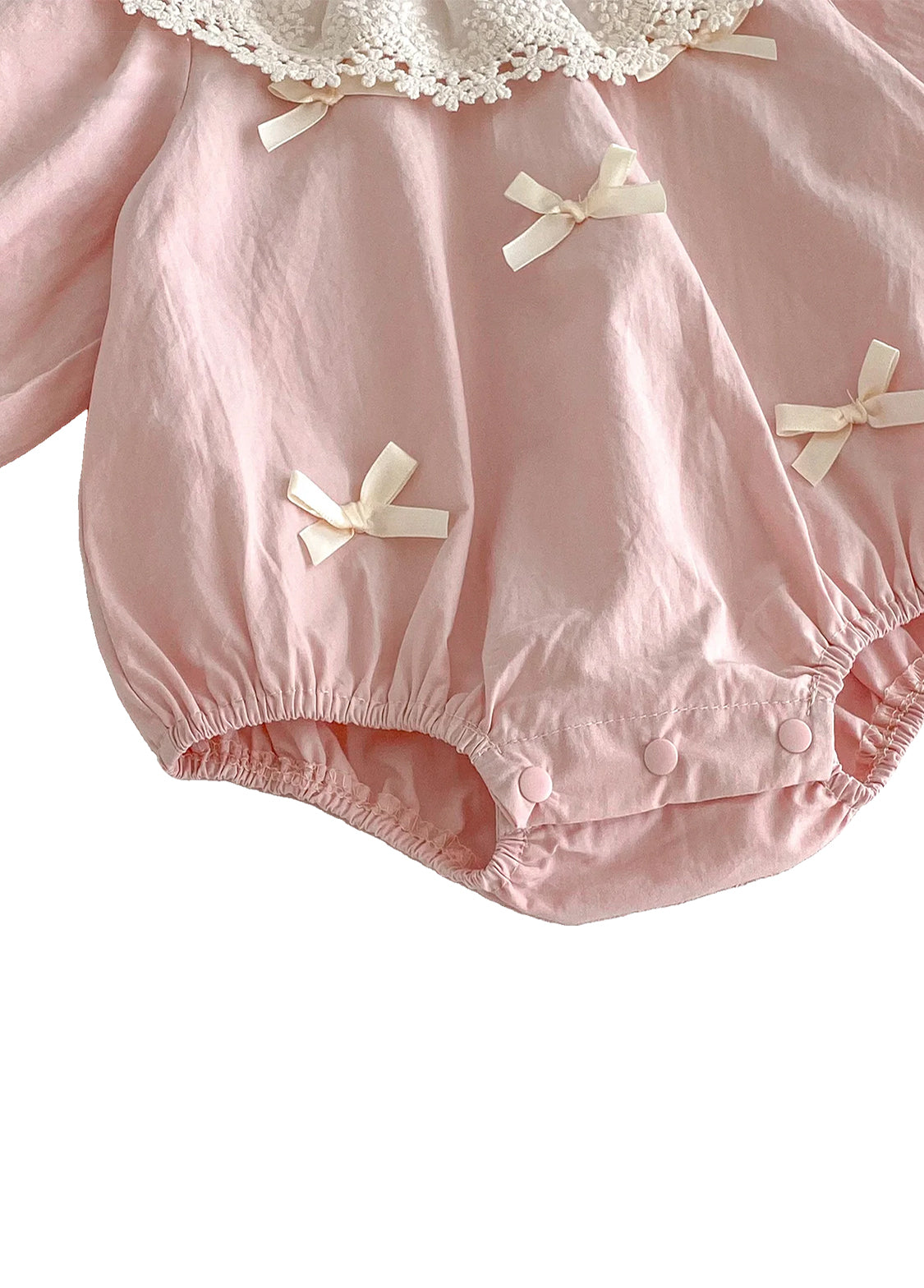 Baby Girl Cute Bow Tie Lace Trim Puff Sleeve Romper