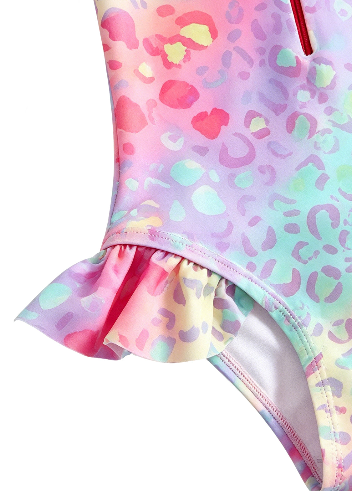 Girls' One-Piece Leopard Print Swimsuit — Long-Sleeve Sun Protection & Surf Suit for Toddlers, Featuring Colorful Ruffles