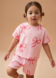 Girls Bow Print Cotton Two-Piece Set