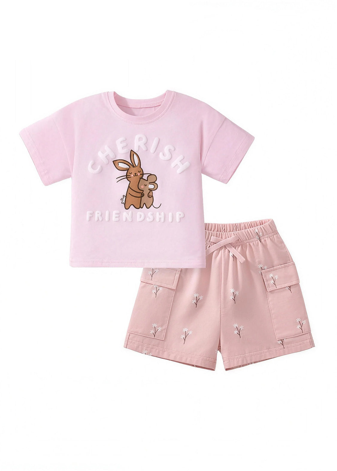 Girls Cotton Rabbit Friendship Two-Piece Set