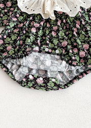 Baby Girls Retro Floral Dollar Collar Romper With Hairband