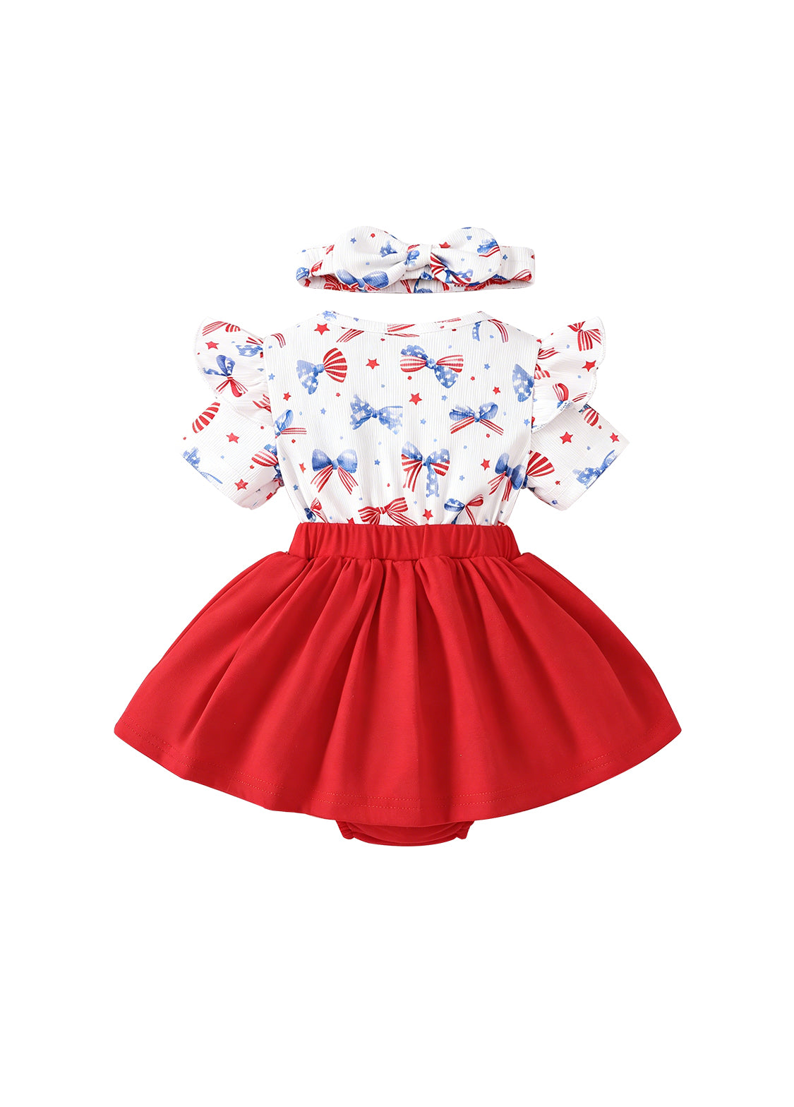 Baby Girls 4th of July Patriotic Skirted Romper Infant USA Letter Sequin Patch Dress Bodysuit with Headband Set