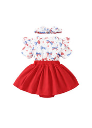 Baby Girls 4th of July Patriotic Skirted Romper Infant USA Letter Sequin Patch Dress Bodysuit with Headband Set