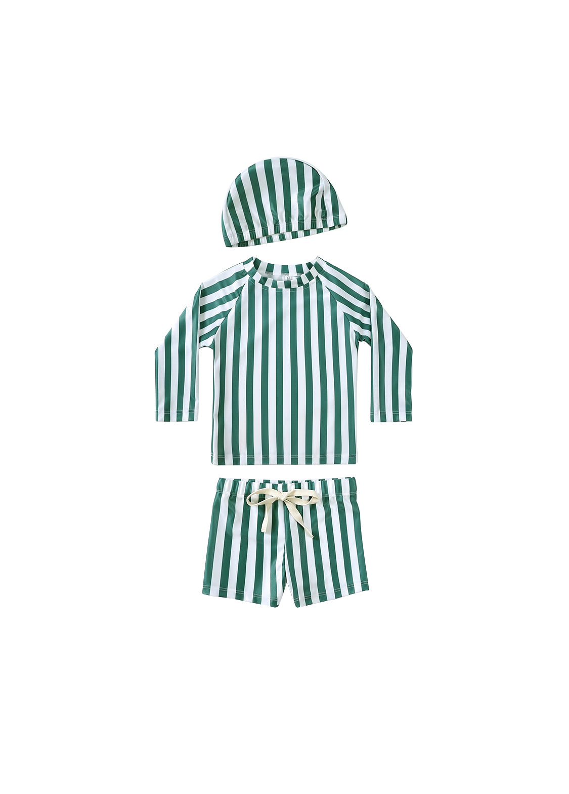 Boys' Two-Piece Swimsuit — Summer Long-Sleeve, Sun-Protective, Green-Striped Swimwear