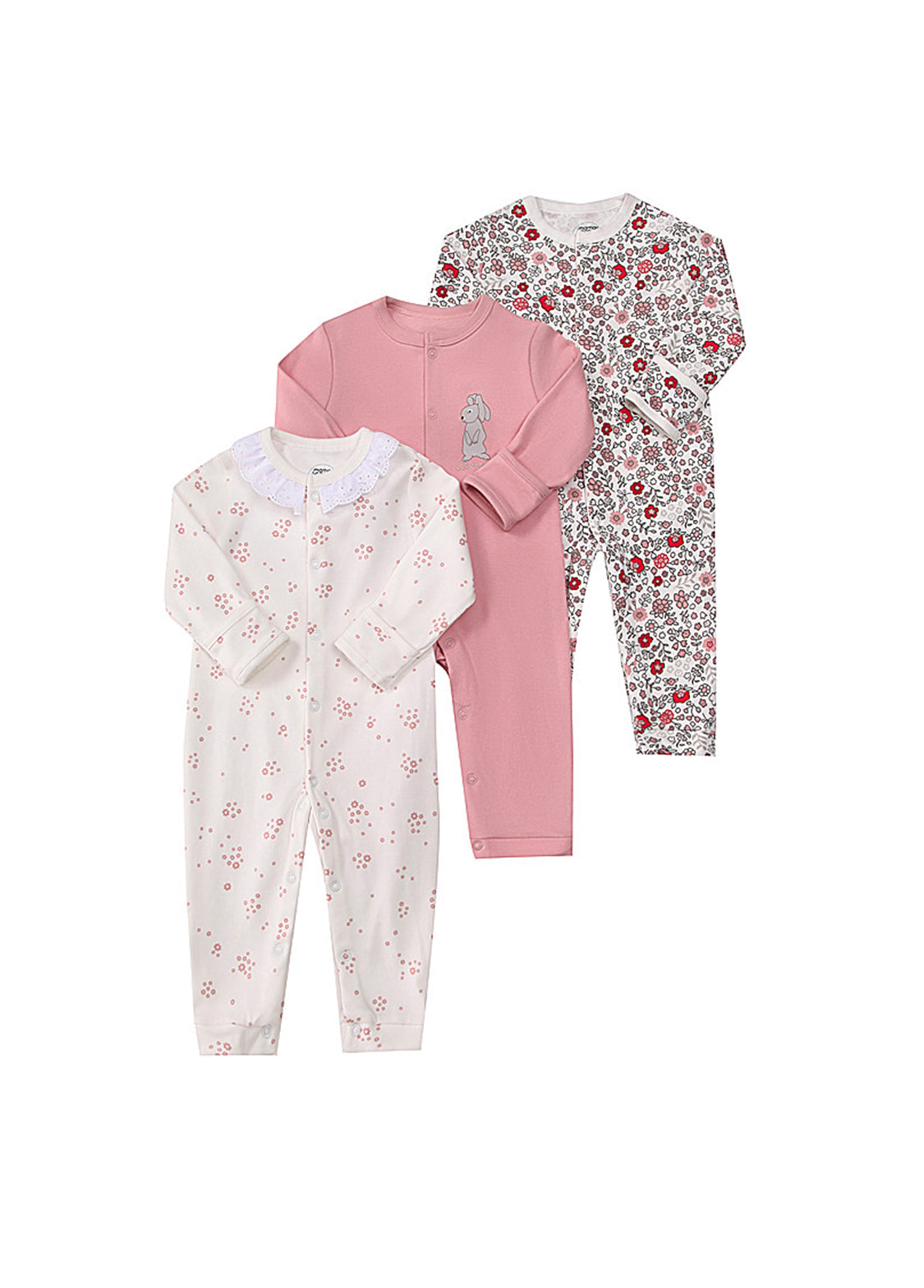 3-Pack Baby Girl Cotton Cute Printed Long-Sleeved Romper