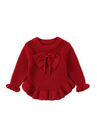 Girls Bow Knit Sweater Long Sleeve