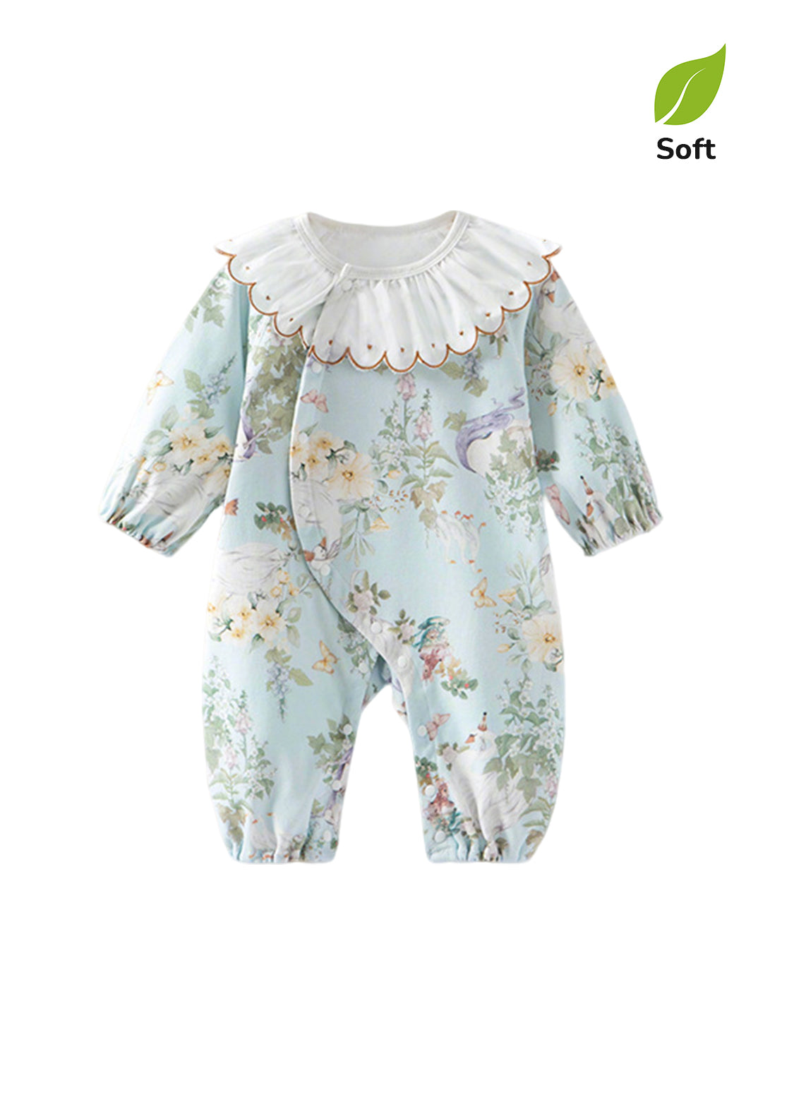 Baby Girls Cute Bamboo Fiber Floral Cartoon Print Dollar Collar Romper