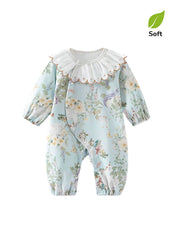 Baby Girls Cute Bamboo Fiber Floral Cartoon Print Dollar Collar Romper