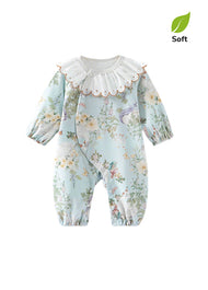 Baby Girls Cute Bamboo Fiber Floral Cartoon Print Dollar Collar Romper
