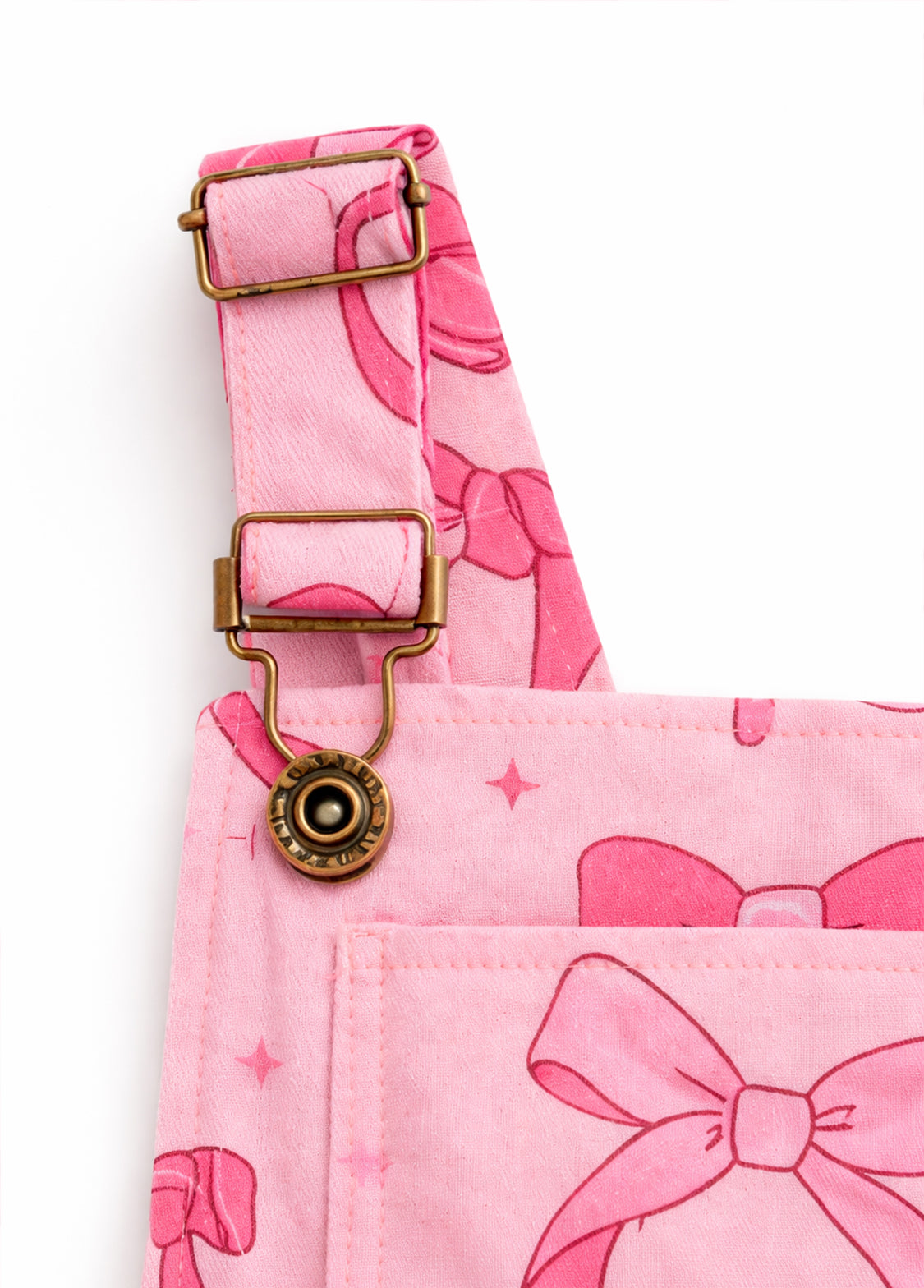 Girls Bow Print Denim Overall Shorts