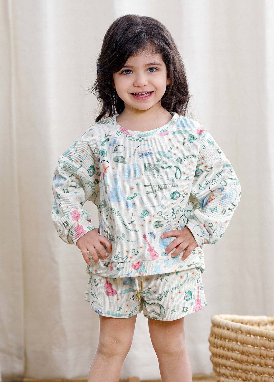 Kids Cotton Music Print Lounge Set