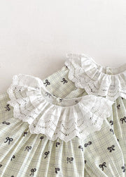 Girls Sweet Bowknot Dollar Collar Dress With Headband