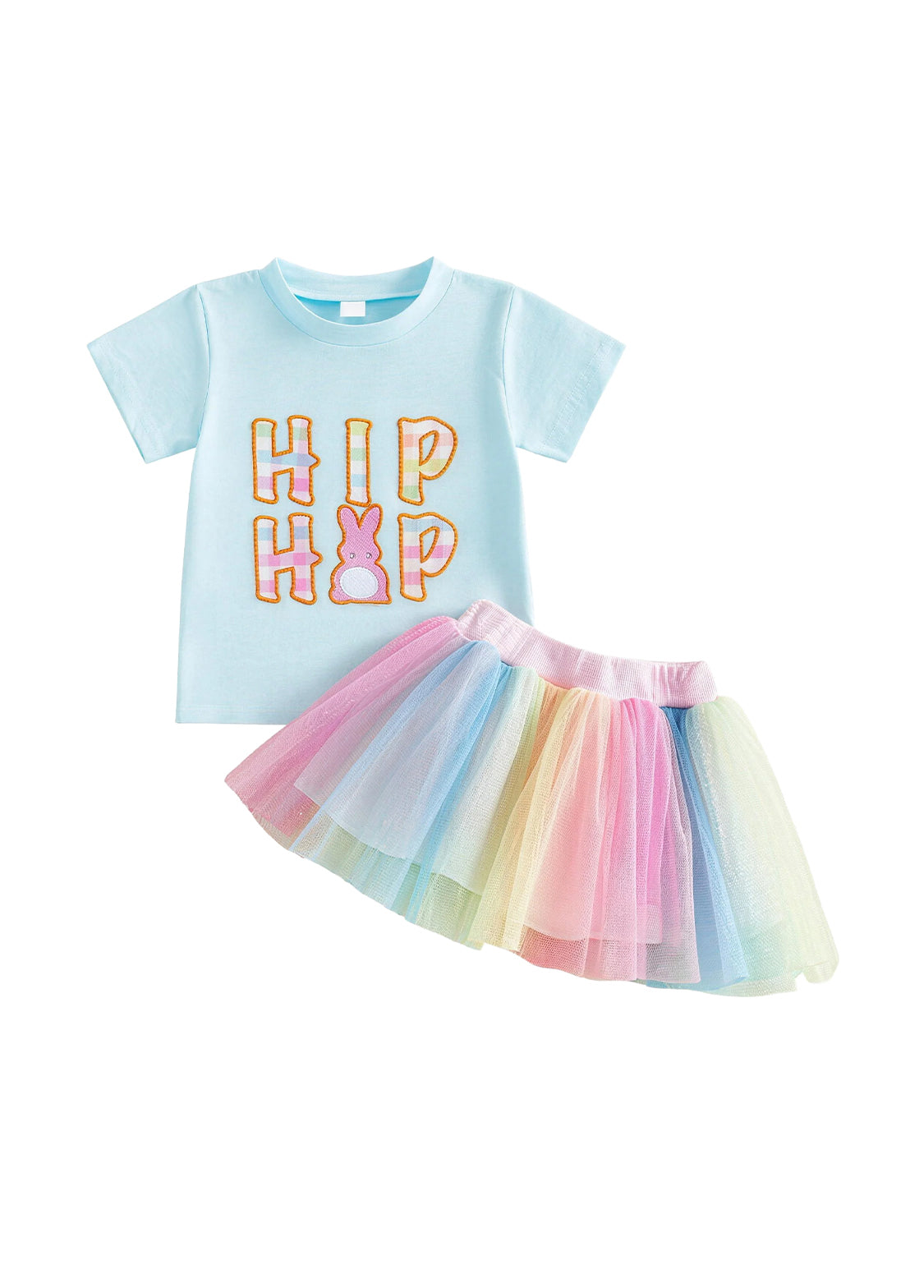 Girls Easter Bunny Embroidered Two-Piece Skirt Set