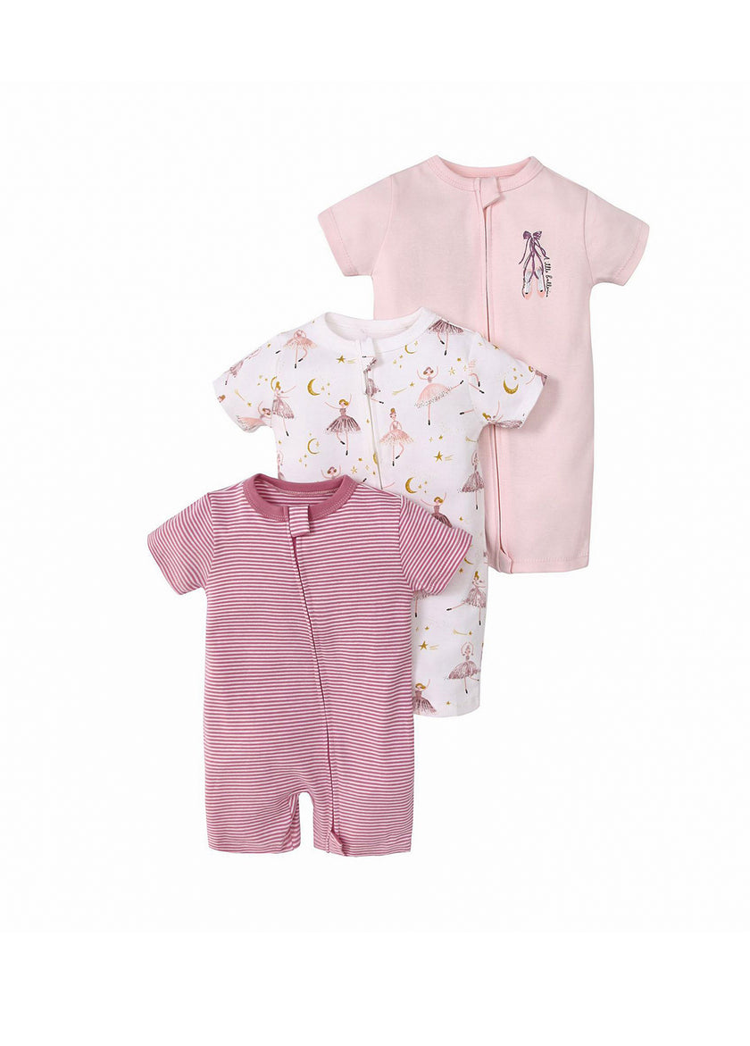 3-Piece Baby Girl Cotton Cute Floral Print Short-Sleeve Romper
