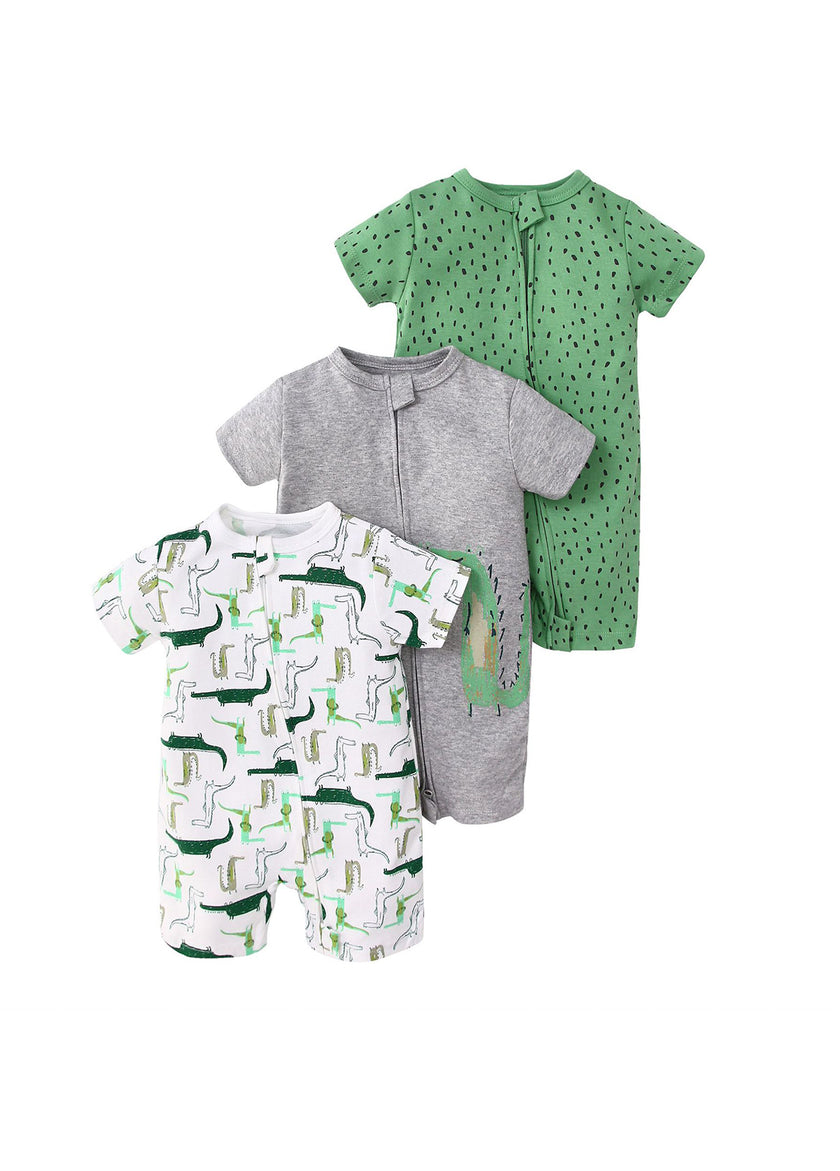3-Pack Baby Boys Cotton Cute Printed Short-Sleeved Romper