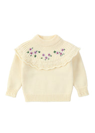 Girls Floral Ruffle Knit Sweater