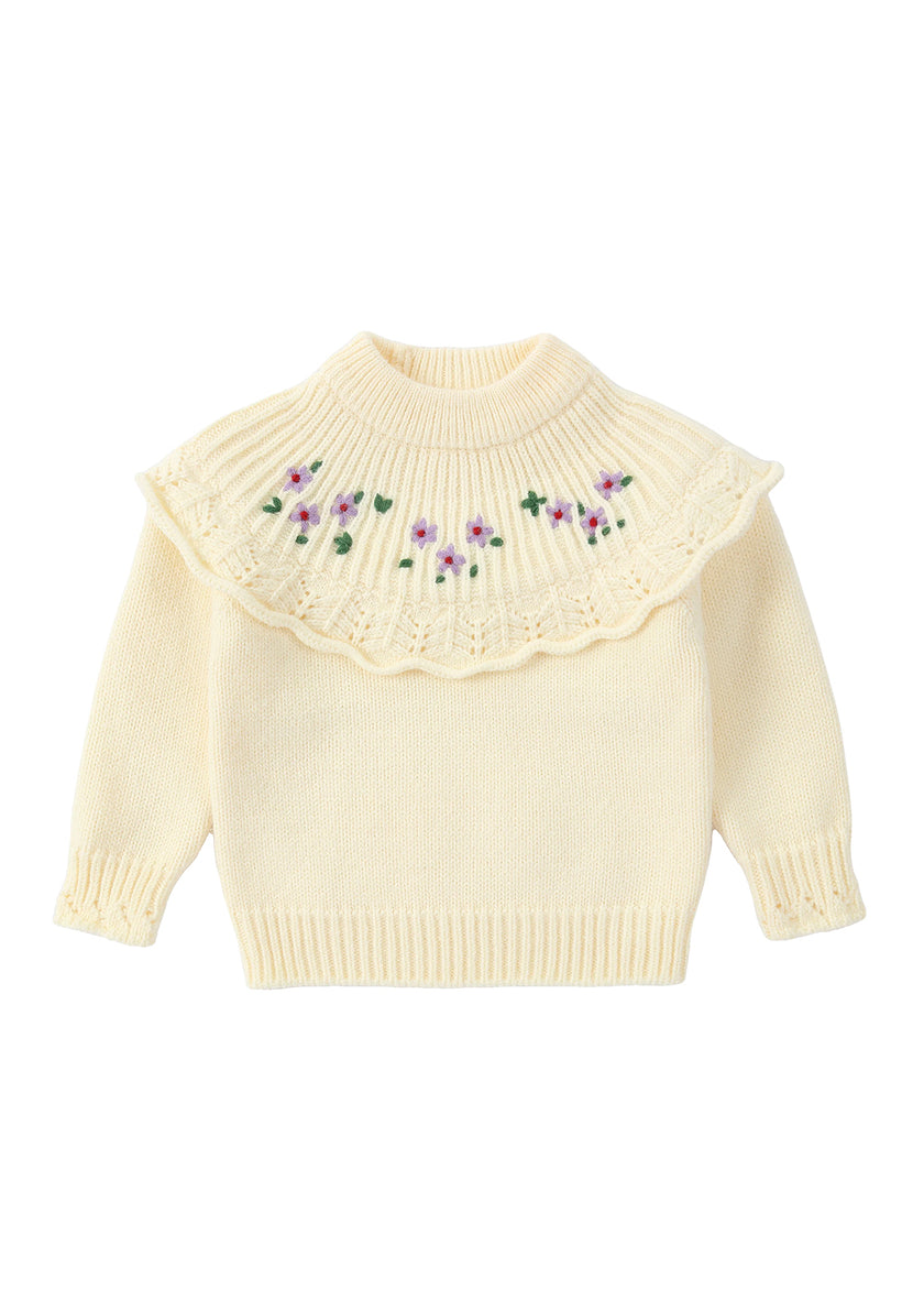 Girls Floral Ruffle Knit Sweater