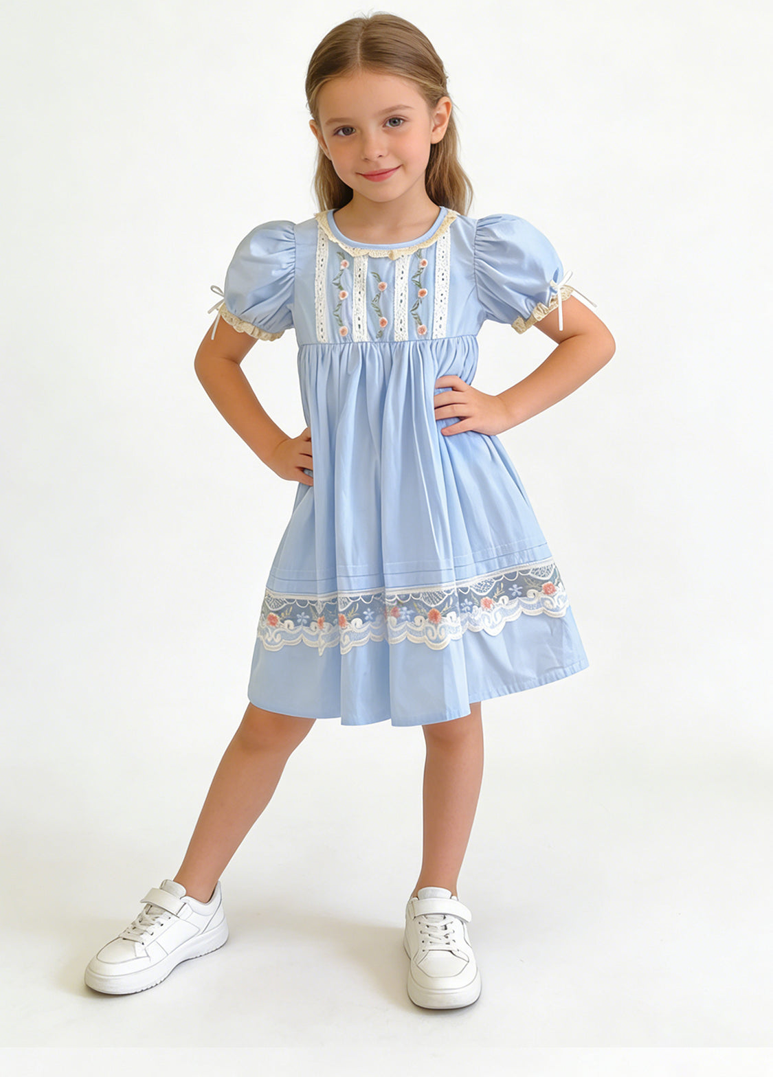 Girls Puff Sleeve Princess Cotton Dress
