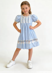 Girls Puff Sleeve Princess Cotton Dress