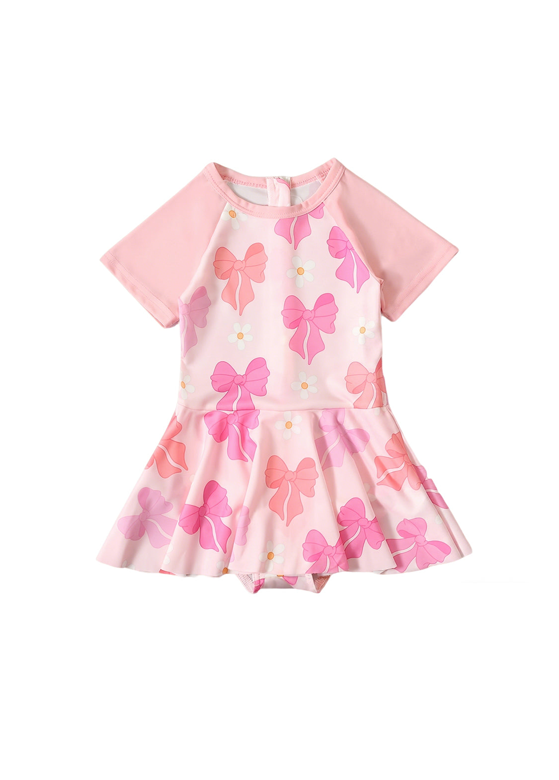 Girls' Summer Short-Sleeve Swim Dress — Floral-Patterned One-Piece Swimsuit