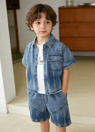 Boys Denim & Cotton Three-Piece Set