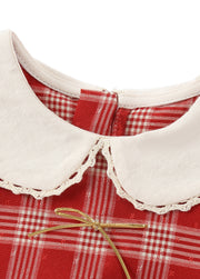 Girls Plaid Lace Trim Cotton Dress