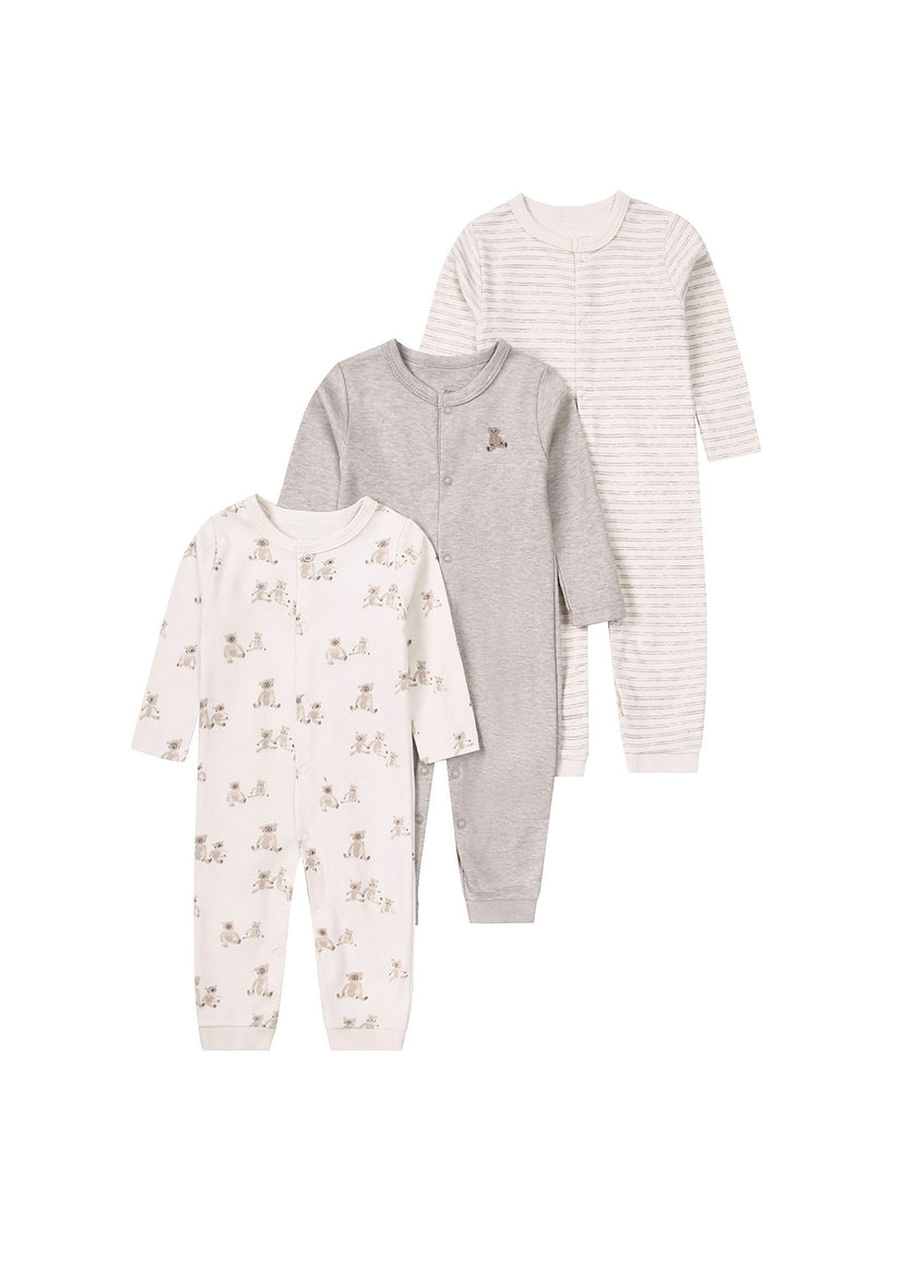 3-Pack Baby Girl Cotton Cute Printed Long-Sleeved Romper