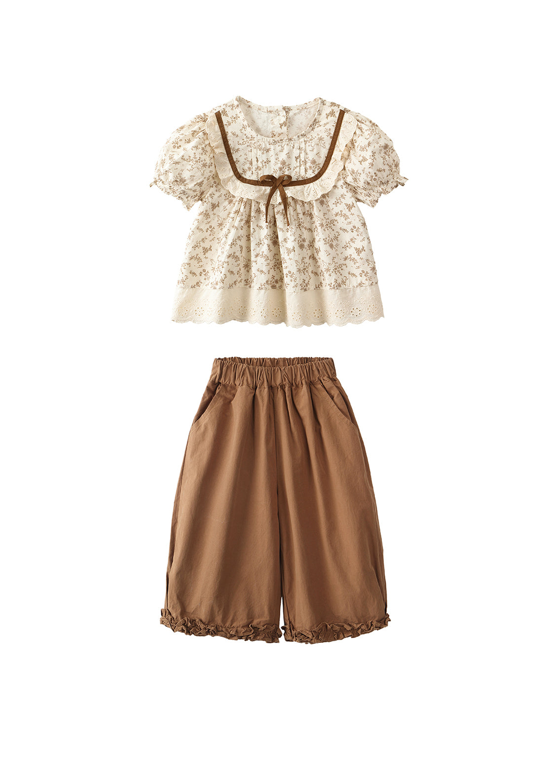 Girls Cotton Floral Two-Piece Outfit