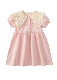 Girls Cotton Embroidered Butterfly Collar Dress