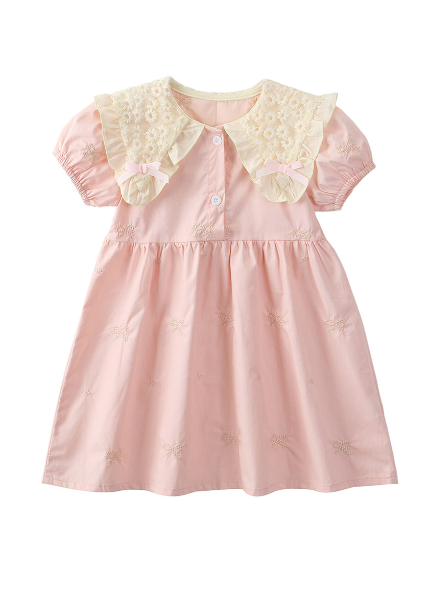 Girls Cotton Embroidered Butterfly Collar Dress