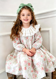 Girls Sweet Floral Dollar Collar Dress With Headband