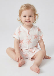Baby Girl's Bamboo Fiber Loungewear Set: Short-Sleeve Top & Shorts (2-Piece Set) — Starfish Print
