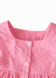 Girls Pink Cotton Eyelet Two-Piece Set