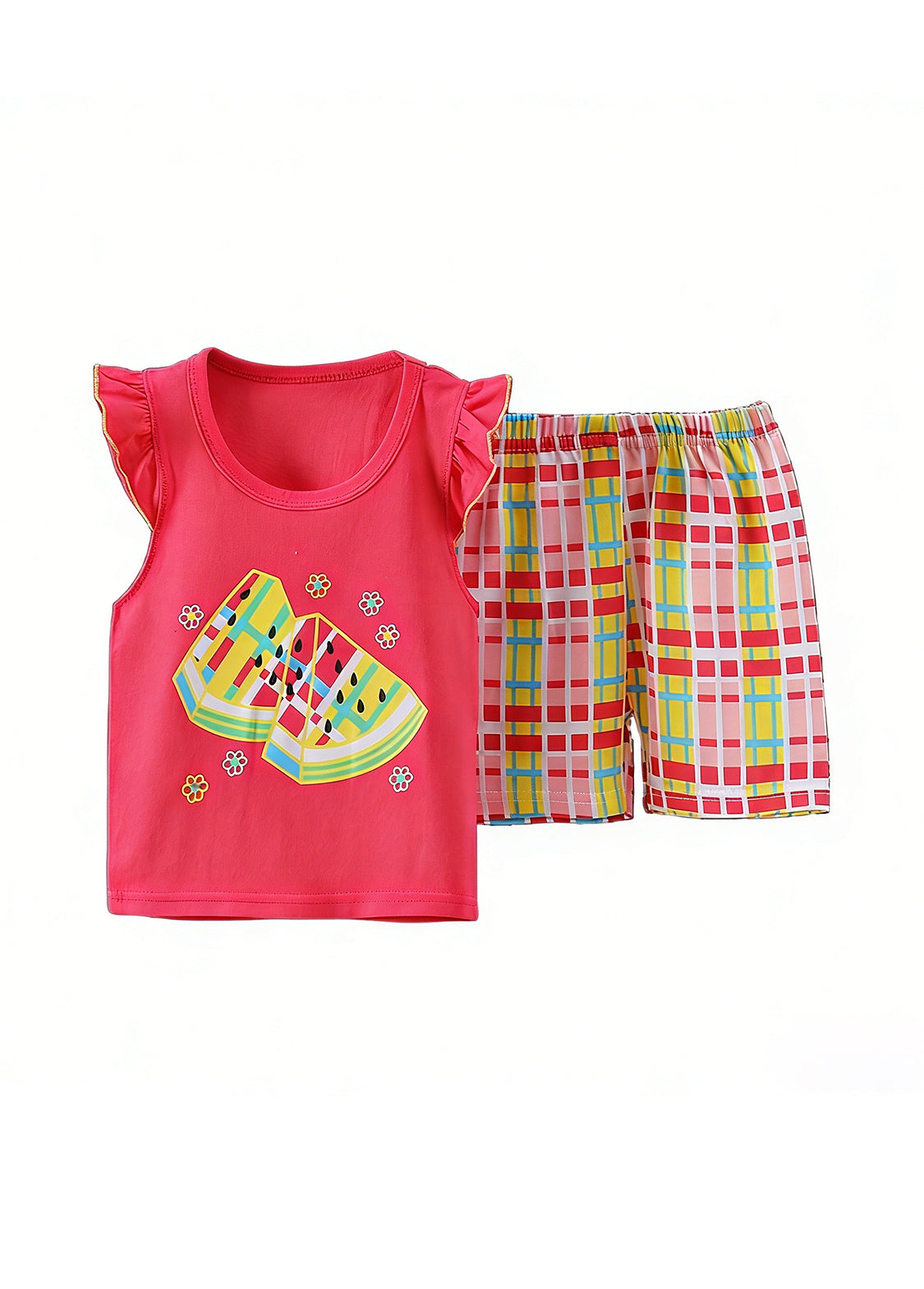 Girls Cartoon Watermelon Cotton Two-Piece Set