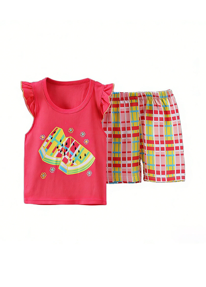 Girls Cartoon Watermelon Cotton Two-Piece Set