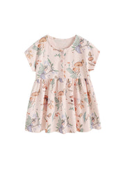 Girl Sweet Cartoon Print Short-sleeved Dress