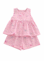 Girls Sleeveless Cotton Blend Top and Shorts Two-Piece Set