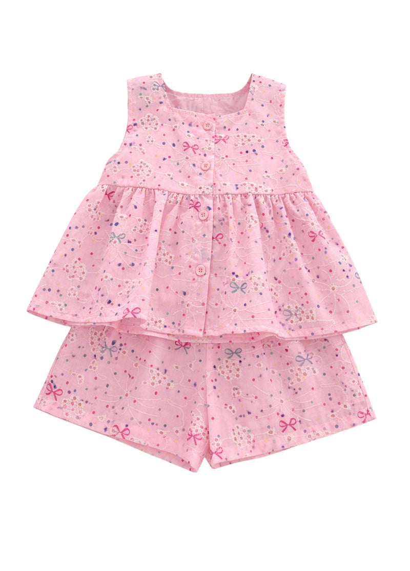 Girls Sleeveless Cotton Blend Top and Shorts Two-Piece Set