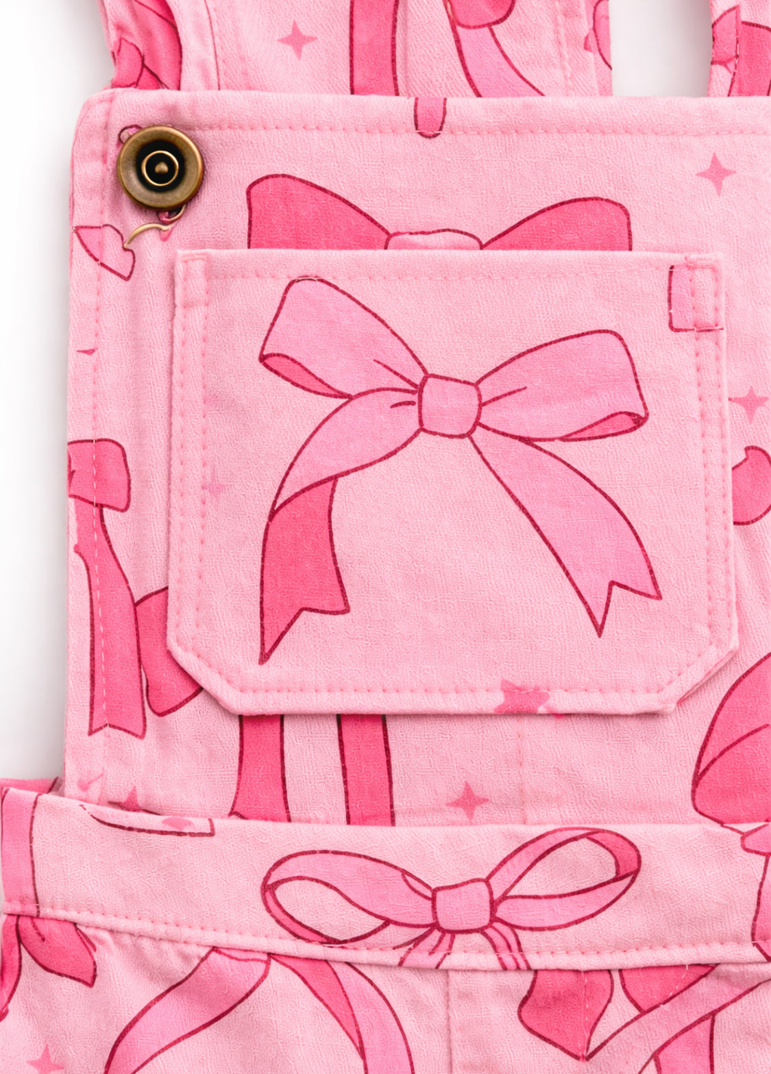 Girls Bow Print Denim Overall Shorts