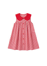 Girls Summer Gingham Plaid Dress Kids Loose Fit Red Checkered A-Line Sundress with Contrast Peter Pan Collar