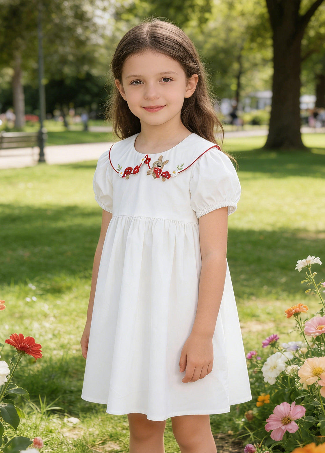 Girls Cotton Easter Bunny Embroidered Dress