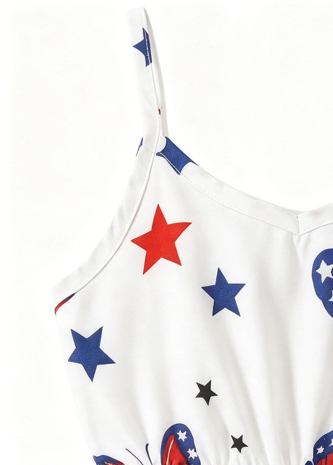Girls 4th of July Patriotic Dress Kids Independence Day Butterfly and Star Print V-Neck Cami Strap Sundress