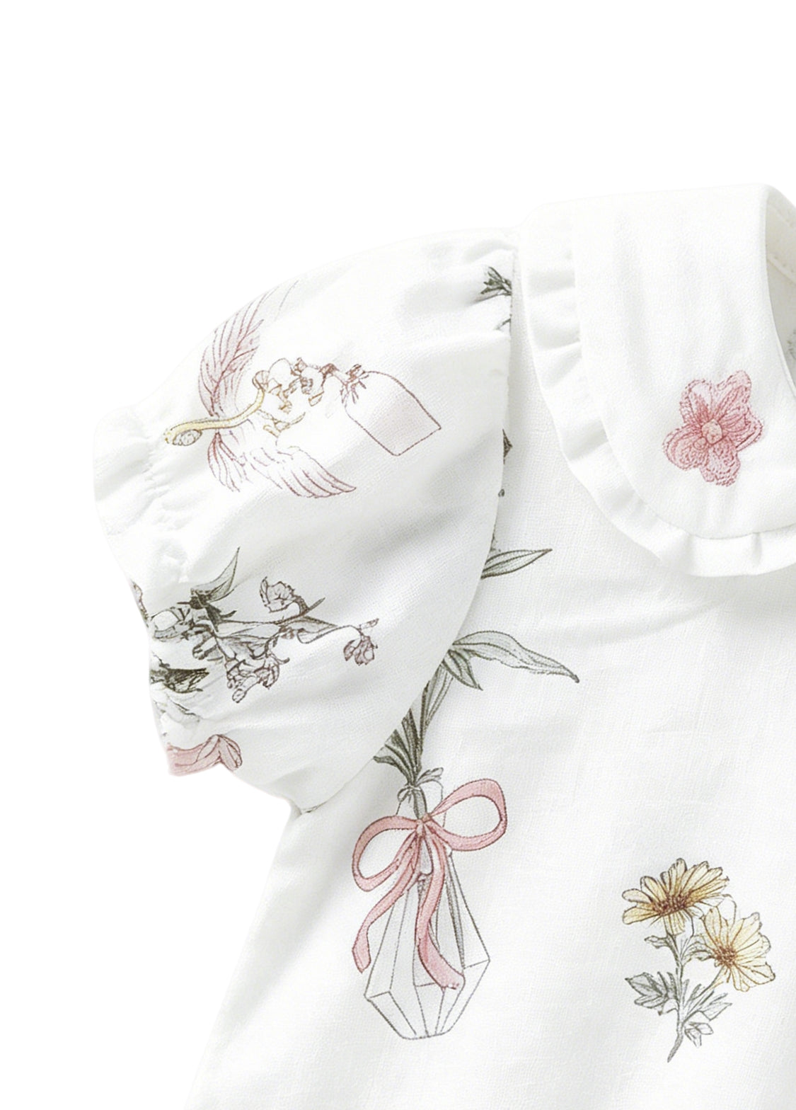 Baby Girl's Summer Antibacterial & Breathable Bamboo Fiber Garden-Themed Short-Sleeve Romper