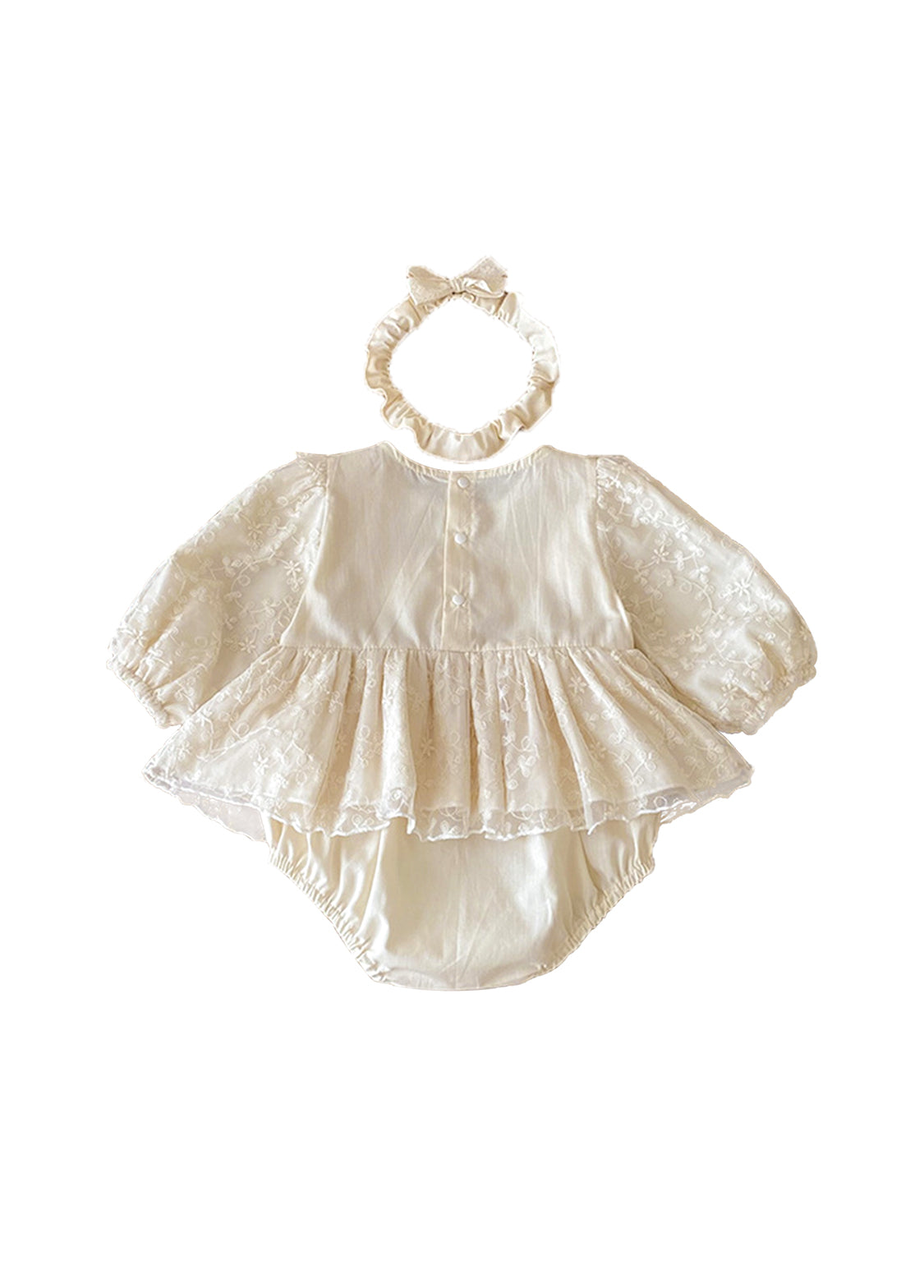 Baby Sweet Lace Trim Long-Sleeved Romper With Headband