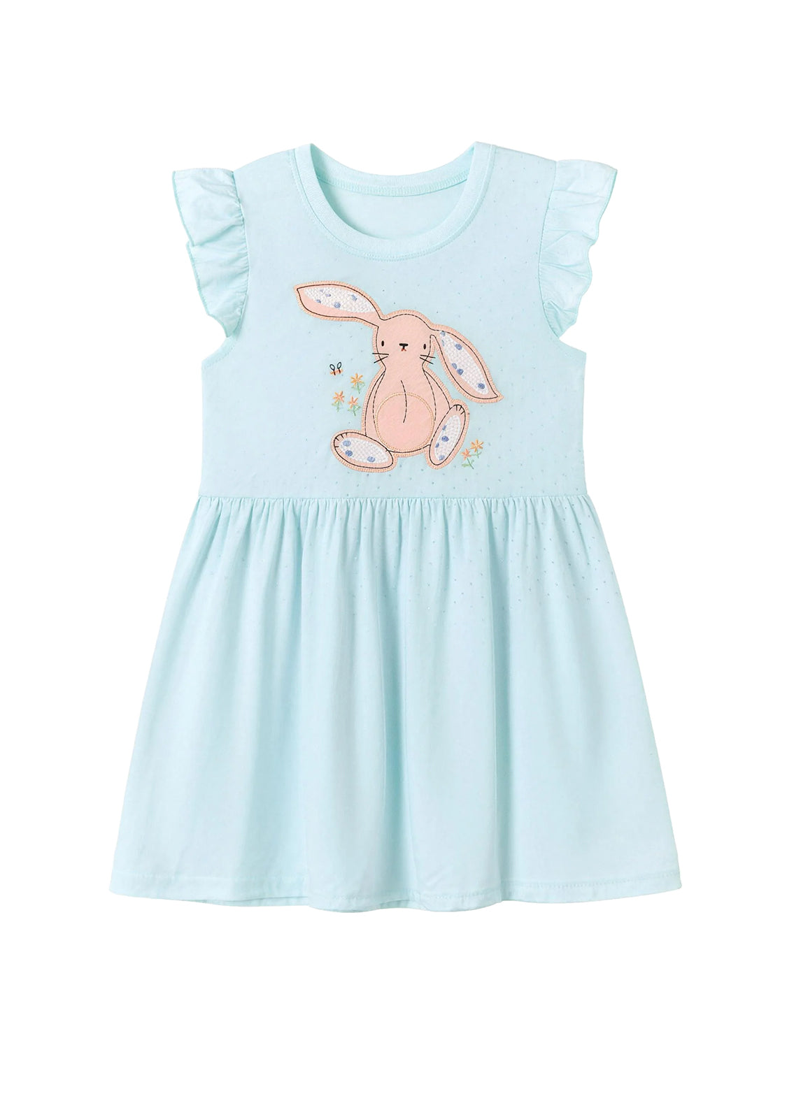 Girls Cotton Bunny Flutter Sleeve Dress