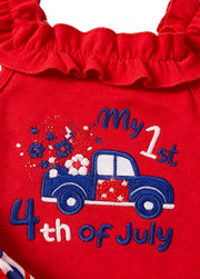 Baby Girls My 1st 4th of July Outfit Set Infant Patriotic Ruffle Romper Bodysuit Star Shorts and Headband 3-Piece Set