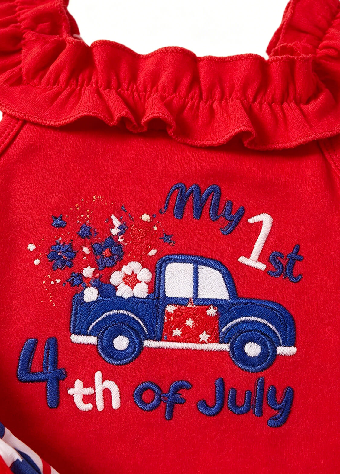 Baby Girls My 1st 4th of July Outfit Set Infant Patriotic Ruffle Romper Bodysuit Star Shorts and Headband 3-Piece Set