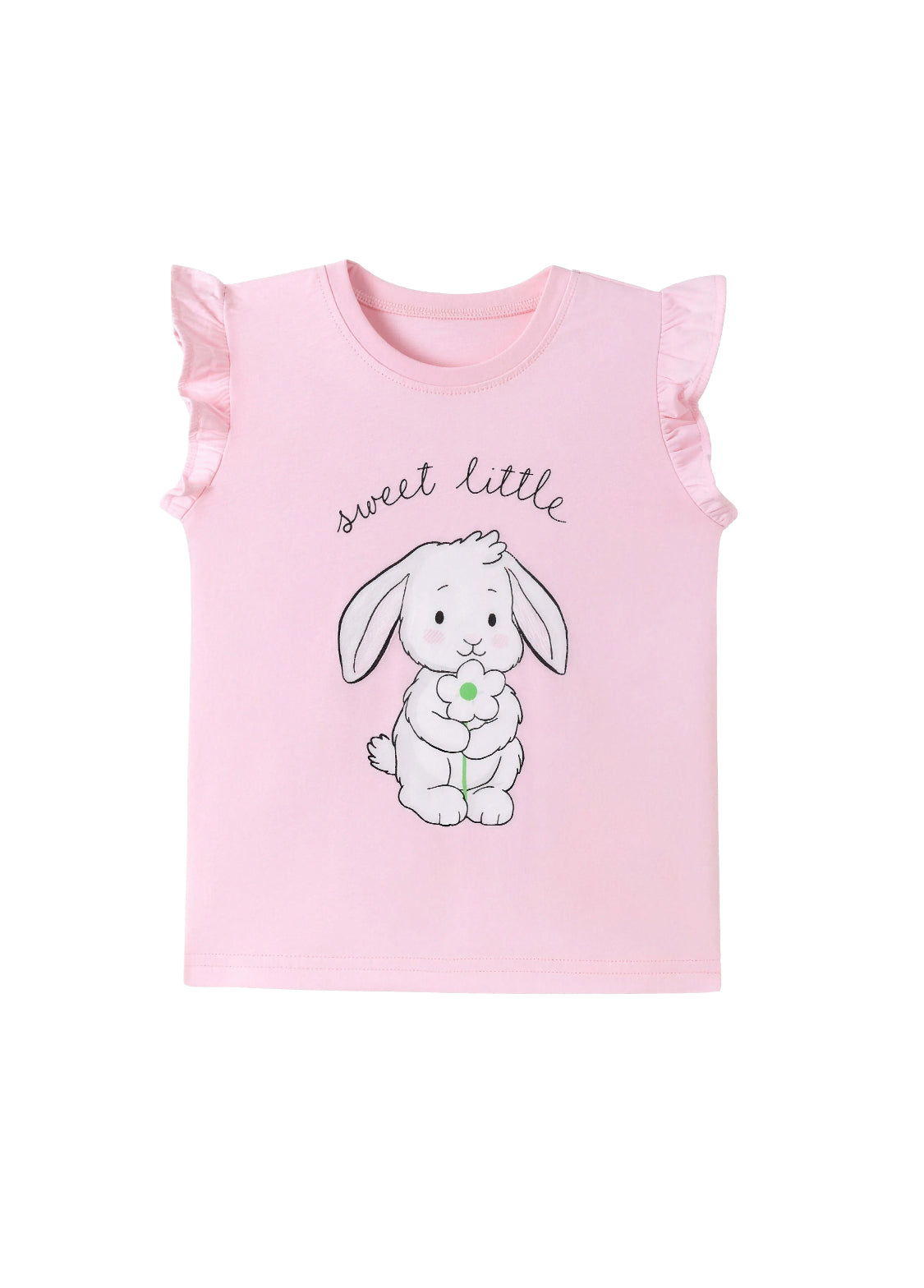 Girls Cotton Sweet Bunny Ruffle Sleeve T-Shirt